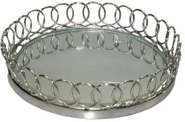 Jiallo Gala Gallery 13.75-inch Round Polished Metal Serving Tray