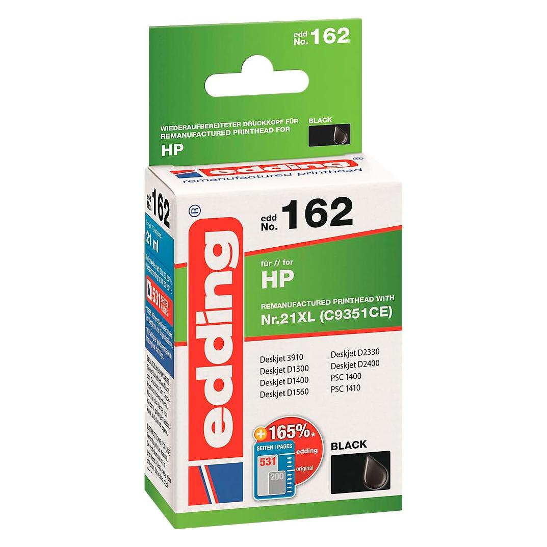 Edding Tintenpatrone Druckerpatrone ersetzt 21XL (C9351CE) Schwarz (BK) (18-162)
