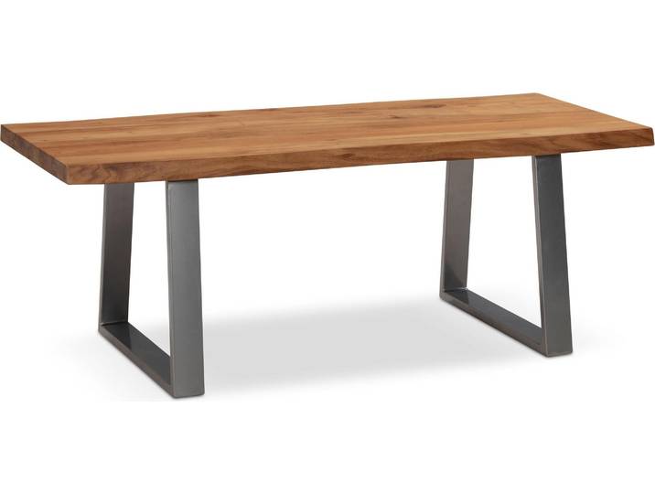 Table basse WOHNLING 120x60x46 cm acacia massif / métal bord d'arbre Table de salon rectangulaire Table de salon marron Table basse