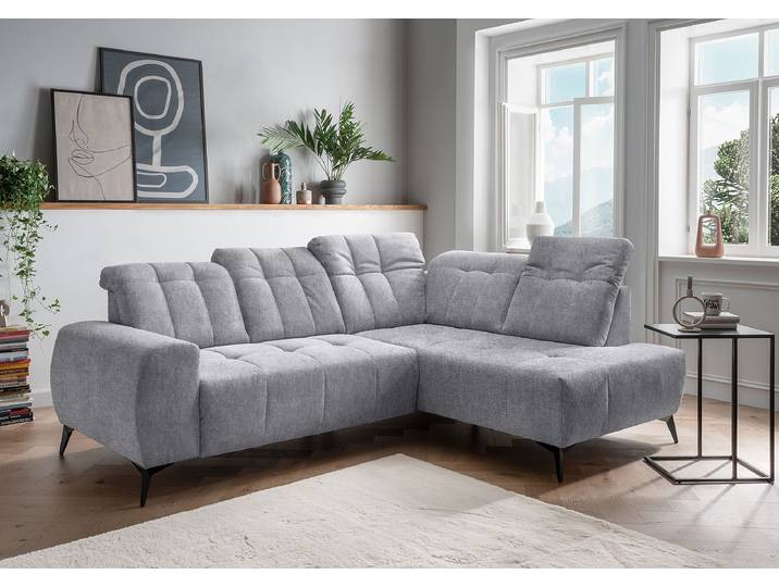 Ecksofa mit Ottomane & Funktion Grau Webstoff Colonia 261 x 104 x 200cm Ottomane davorstehend rechts Modern