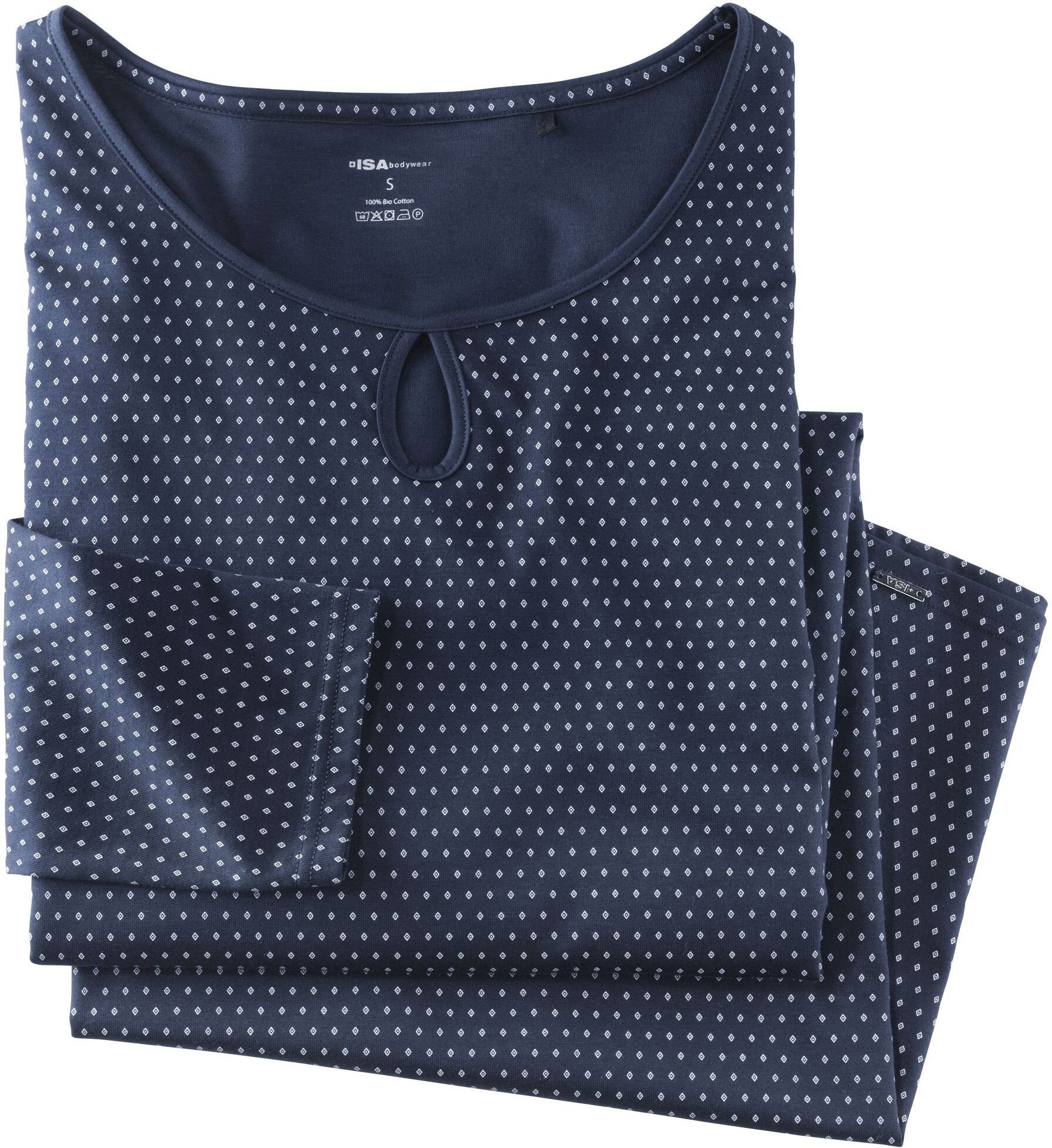 Nachthemd ISA BODYWEAR "Nachthemd langarm", Damen, Gr. L, N-Gr, blau (dunkelblau), Obermaterial: 100% Baumwolle CO(Bio)., Kleider Nachthemd dunkelblau L, N-Gr