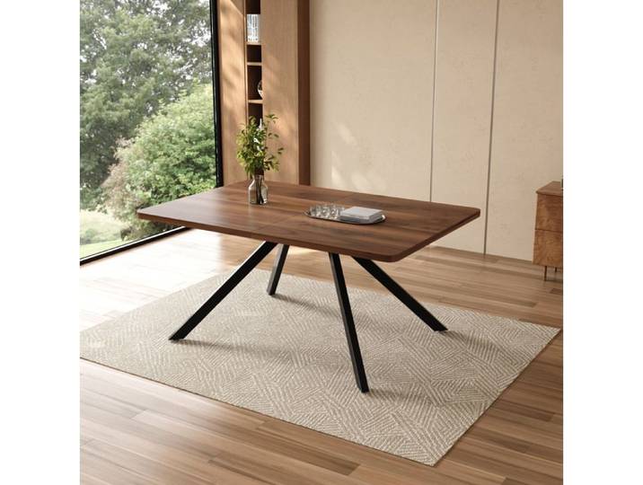 Table de Salle à Manger Extensible 6 à 10 Personnes 3 Longueurs Rectangulaire - YEAVIO - MDF Noyer Métal Noir