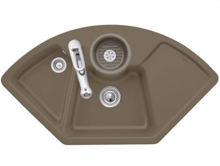 Villeroy & Boch Solo Eck Timber Braun Eckspüle Einbau Küche Keramik Auflagespüle