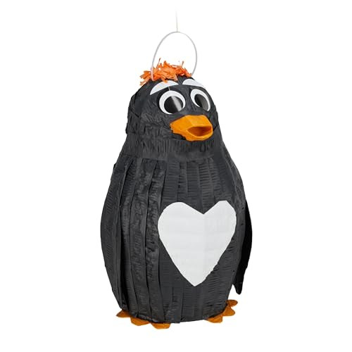 Relaxdays Pinata Pinguïn, Zwart en Wit, H x B x D: 42 x 21 x 21 cm