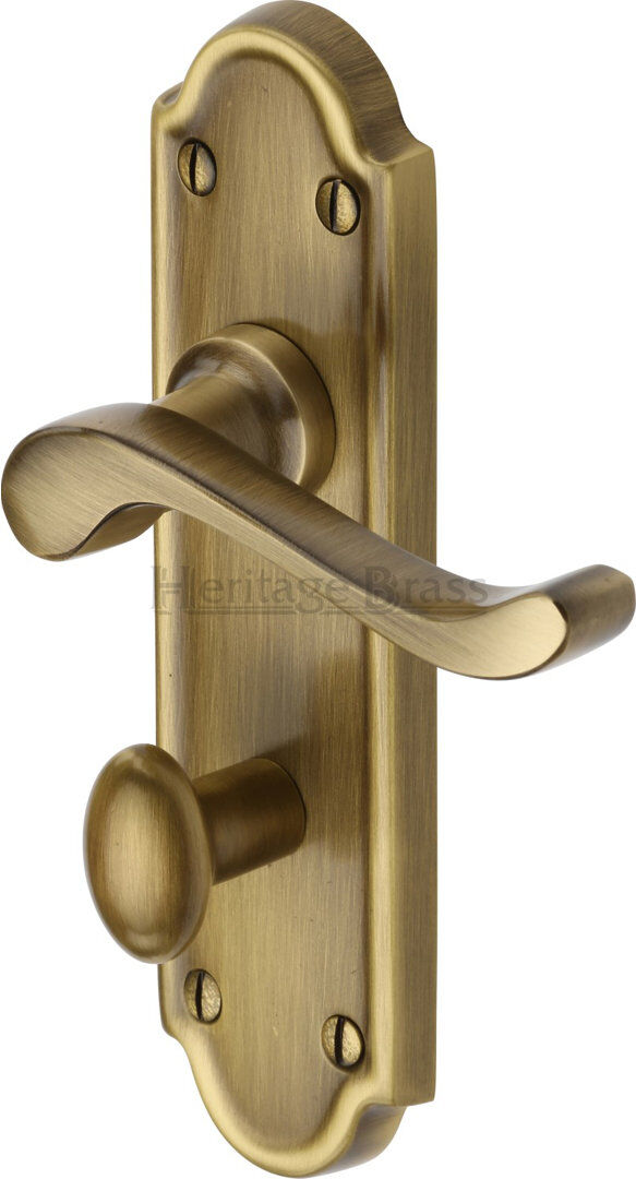 Heritage Brass Heritage Door Handle for Bathroom Meridian Design Antique Brass 17cm H X 4.7cm W
