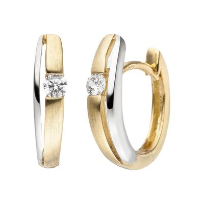Paar Creolen JOBO "Ohrringe in Bicolor-Optik mit Zirkonia", gold (gelbgold 333, weiß), Ohrringe, Damen, Gelbgold 333, 333 Gold
