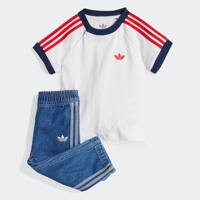 Trainingsanzug ADIDAS ORIGINALS "DENIM KIDS -SET", Mädchen, Gr. 86, weiß (medium blau denim, weiß), Obermaterial: 100% Baumwolle, Sportanzüge Trainingsanzug