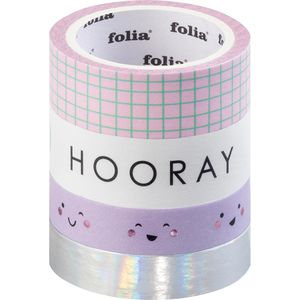 Folia Washi-Tape 26455 Hotfoil, mit Glanzeffekt, Happy Vibes, 2x 10 mm, 2x 15 mm x 5 m, wiederablösbar, 4 Rollen