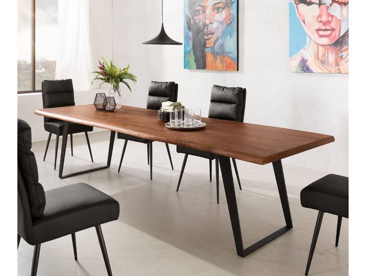 Esstisch Edge 300x100 XL Akazie Braun Metall Schräg Live-Edge, Esstische, Baumkantenmöbel, Massivholzmöbel, Massivholz