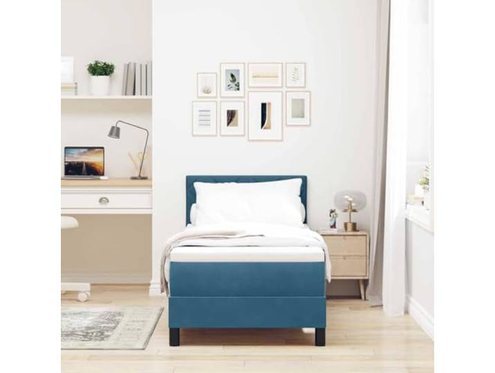KTHLBRH Boxspringbett dunkelblau 80 x 200 cm Samt Mit gepolstertem Kopfteil und festem Lattenrost, robuster Holzkonstruktion