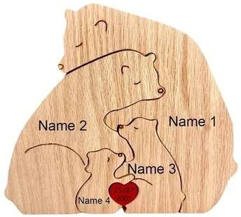 Uplifted Finds Custom Hand Carved Bear Family Puzzle   Personalized Wooden Art Ornament & Fathers Mothers Day Keepsake 4 Bears no Customized