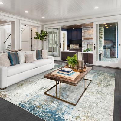 Vista Home Marissa Washable Faded Oriental Ivory/ Blue Indoor Area Rug
