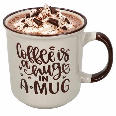 Kaffeebecher XL 500ml Jumbobecher Steingut Hellgrau Kaffee Spruch Tee Kakao