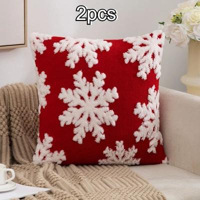 Uplift Treasures Snowflake Velvet Pillow Covers Set Of 2 Soft Christmas Cushion Covers With Festive Pattern & Hidden Zipper red (2 Pcs)