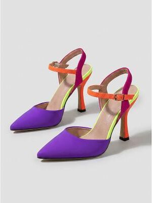 LightInthebox Women's Color Block Heels - Neon Purple Orange Pointed Toe Pumps for Party, Elegant Dress Shoes and Fashion Event