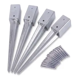 Relaxdays Einschlaghülse für Zaunpfosten 4er Set Silber