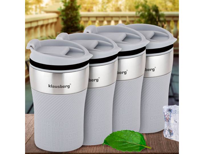 4er-Set Doppelwandiger Thermobecher, 280ml, grau