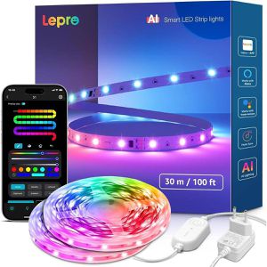 Lepro LED-Streifen S1 Smart KI, dimmbar, weiß + RGB, für innen, 230 V, selbstklebend, App-fähig, 2x 15 m