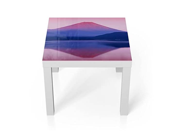 DEQORI Glastisch weiß klein 55x55 cm Motiv See Motosu und Mt. Fuji ausgefallener Beistelltisch aus Glas Hochglanz Couchtisch fürs Wohnzimmer moderner Couch Tisch mit Design