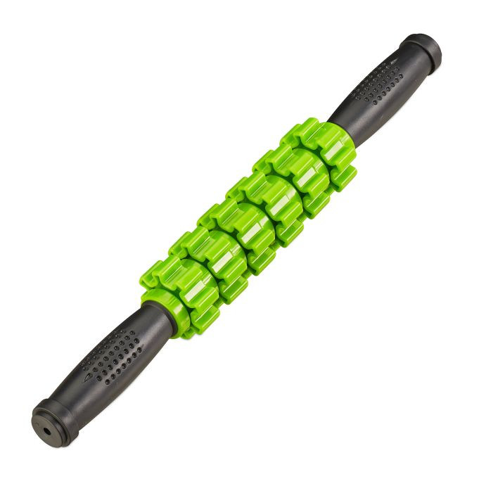 Relaxdays set van 4 massagerollers met handvat, zwart-groen