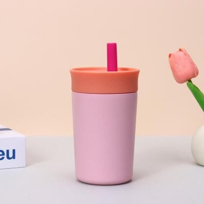 Smart Shopping Spot Travel Mug Insulated Cup, Portable Thermos Coffee Mug, Stainless Steel Vacuum Flask, Cold & Hot Sport Cup With Straw pink