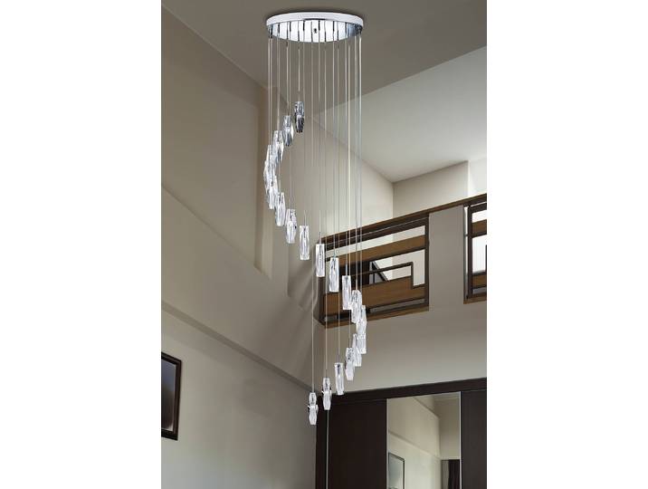 home24 LED-hanglamp Sculptured Ice 48 x 15 x 48cm zilver Kristalglas Verchroomd staal LED G4