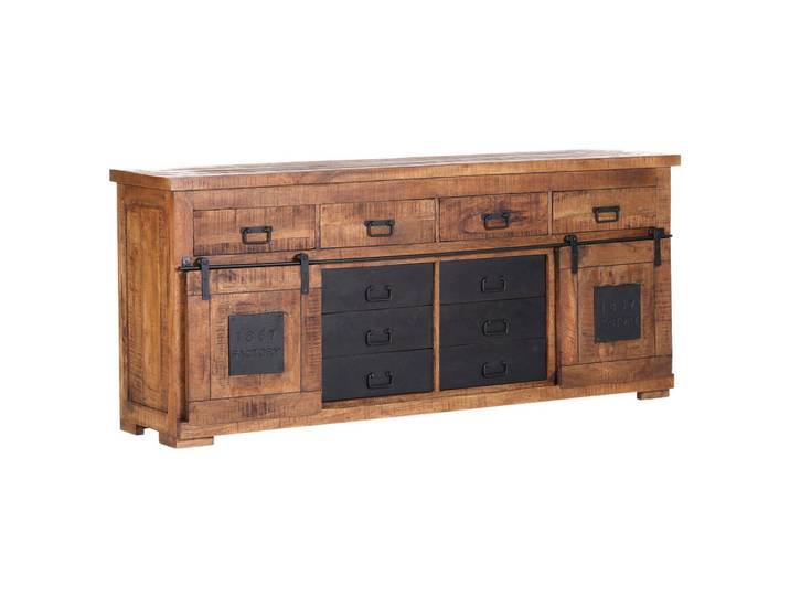 Landscape Sideboard, Natur, Holz, Metall, Mangoholz, massiv, 2 Fächer, 10 Schublade(n) Schubladen, 195x85x45 cm, stehend, Holzmöbel, Kleinmöbel Holz, Holzkommoden, Sideboards Holz