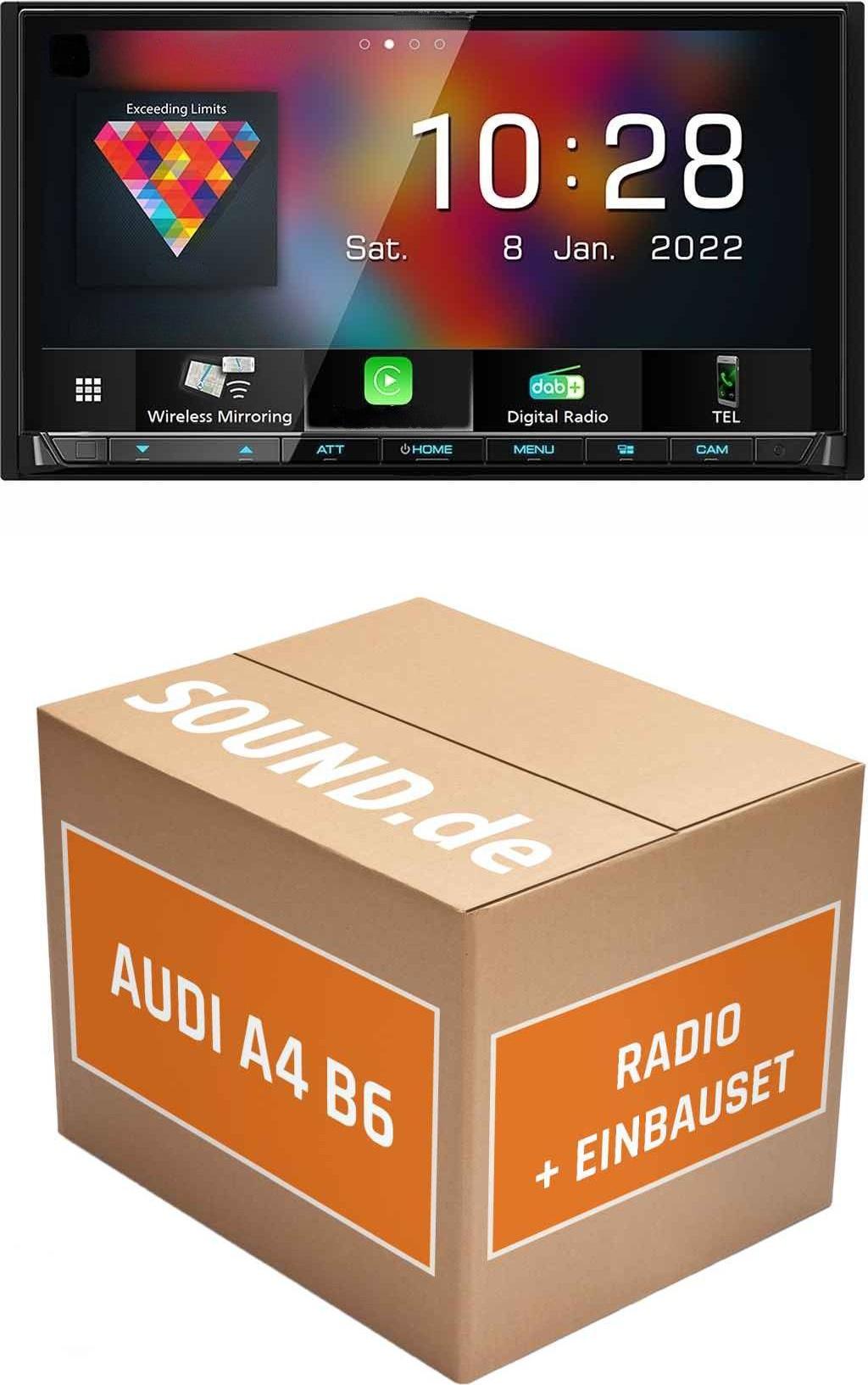 Autoradio Einbaupaket Kenwood DMX8021DABS für Audi A4 B6 + Navigation Plus (Wireless) Apple CarPlay (Wireless) Android Auto