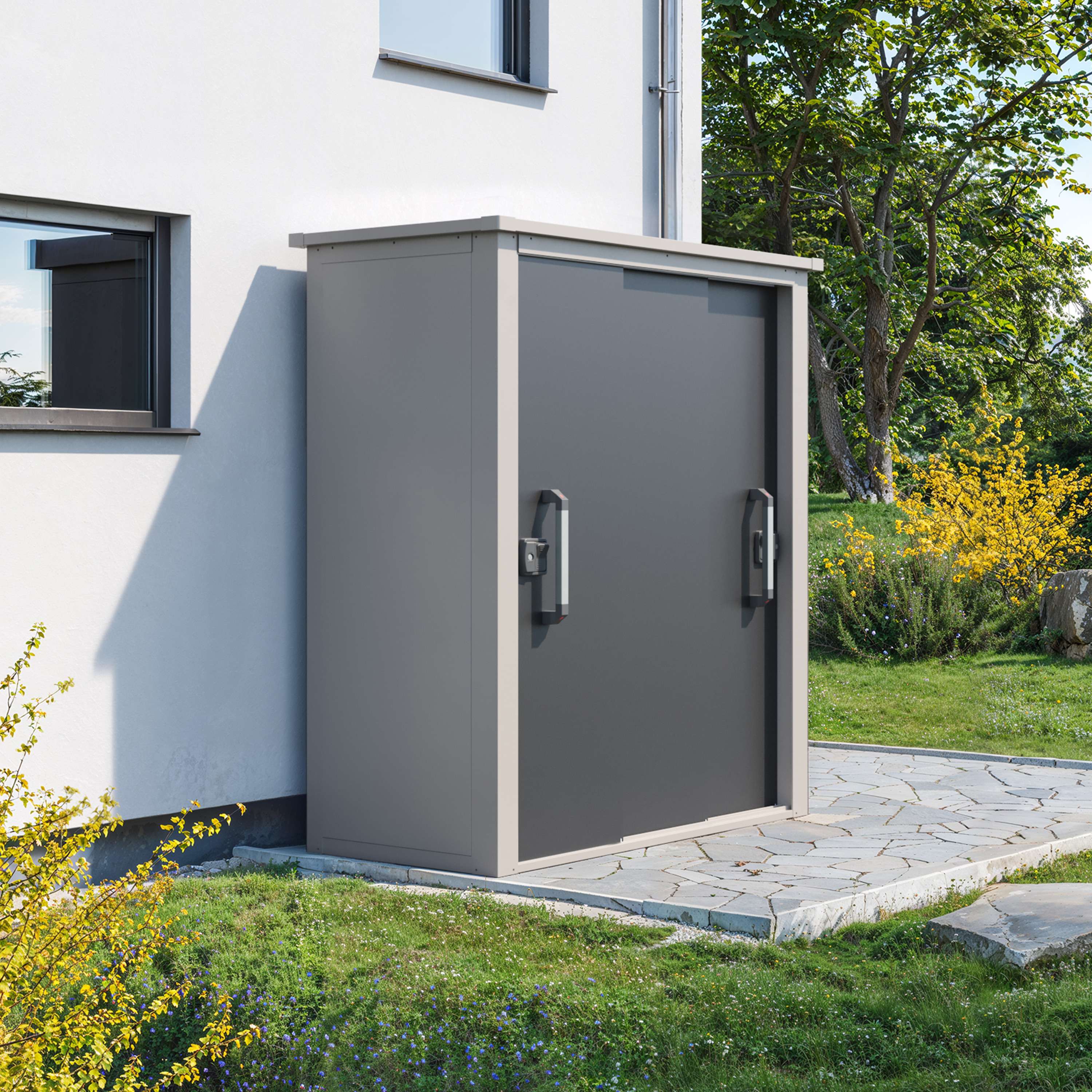 PRIMEYARD 150 x 78 cm Gartenschrank XL, Weißaluminium - (GFPV01162)