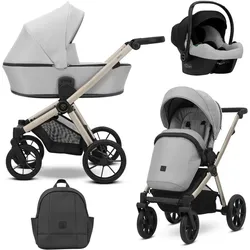 Kunert, Kinderwagen, BRAV 3in1 Kinderwagen in Grau mit Champagnerrahmen, Gelrädern und Autositz Cosmo