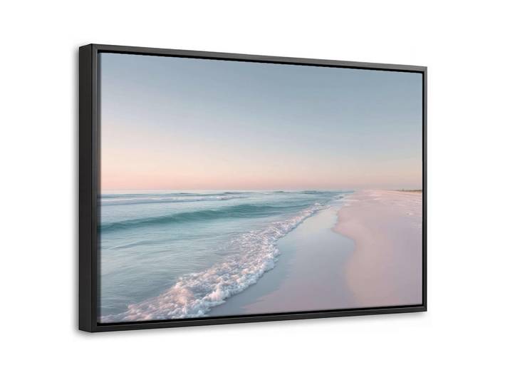 MuchoWow Leinwand Bilder mit Rahmen - Küstenlinie - Pastell - Wasser - 60x40, Pastellblau, Rechteckig, 60x40 cm, gerahmt, Bilder & Rahmen, Bilder, Leinwandbilder