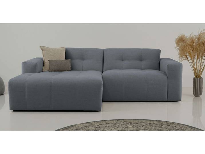 Ecksofa, Boucle, Dunkelgrau, 221×154 cm, Mit Knopfsteppung, Modern, Inosign