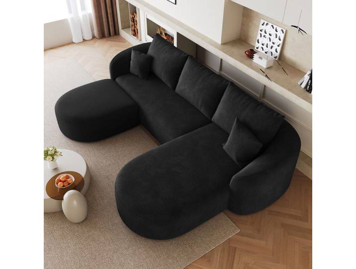 Canape En U 5 Places Noir Canape Modulaire Chenille FloraGrace Pour Salon Chambre Appartement Sans Montage 266x168x85cm