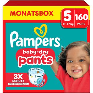 Pampers Windeln Baby-Dry Pants, Größe 5, 12-17 kg, mit Stop & Schutz Täschchen, 160 Stück