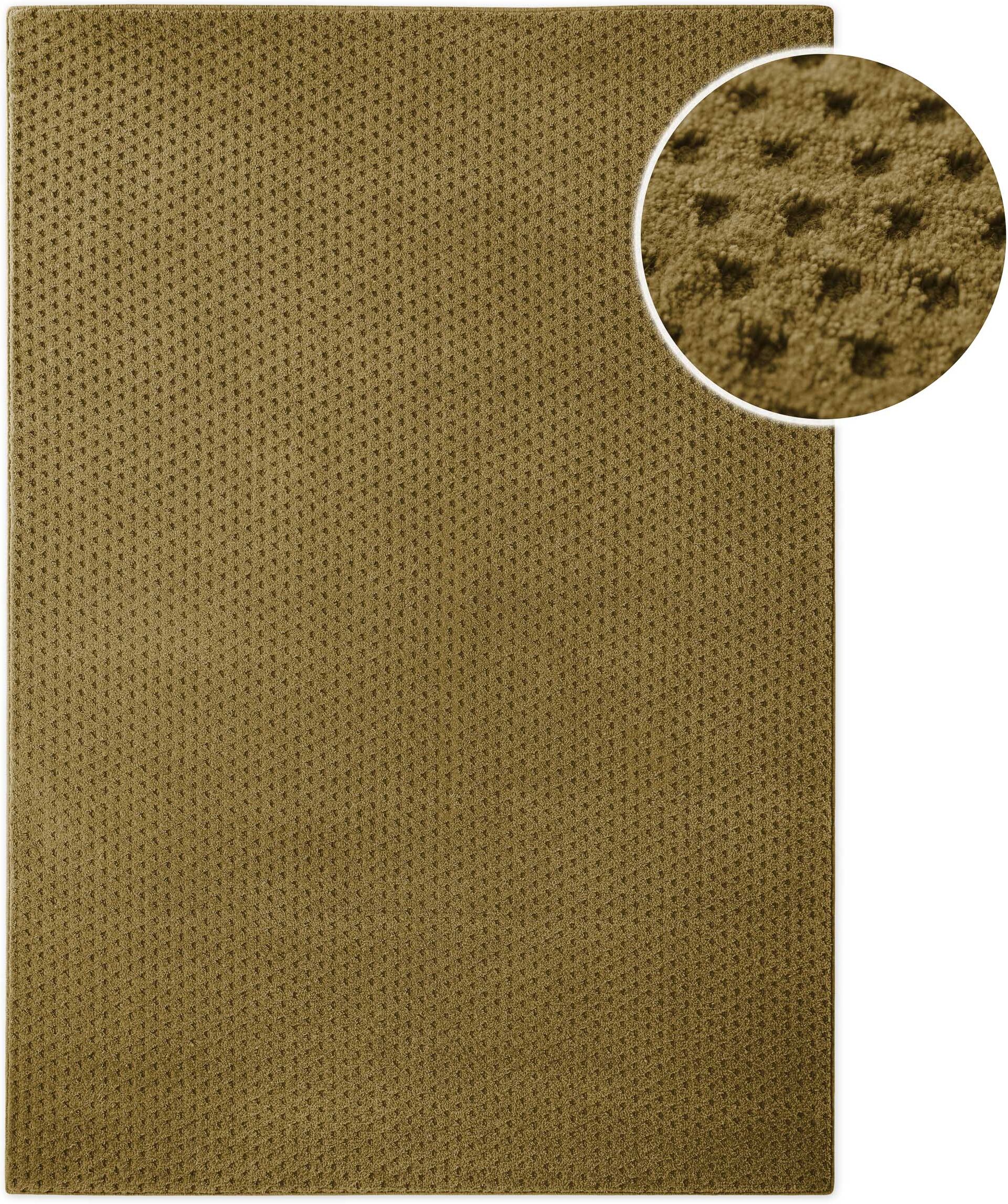 Teppich WECON HOME "Castello THREE", braun (blass grün), B:140cm H:7mm L:200cm, Schurwolle, Teppiche, Teppich, Schurwolle, Kurzflor mit Hoch-Tief-Effekt, Wohnzimmer, Punktmuster blass grün B : 140cm 1 Stk., 7mm, L: 200cm