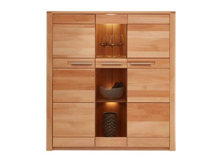 Lomadox Wohnzimmer Esszimmer Highboard Anrichte Kommode inkl. Beleuchtung, Front Kernbuche massiv