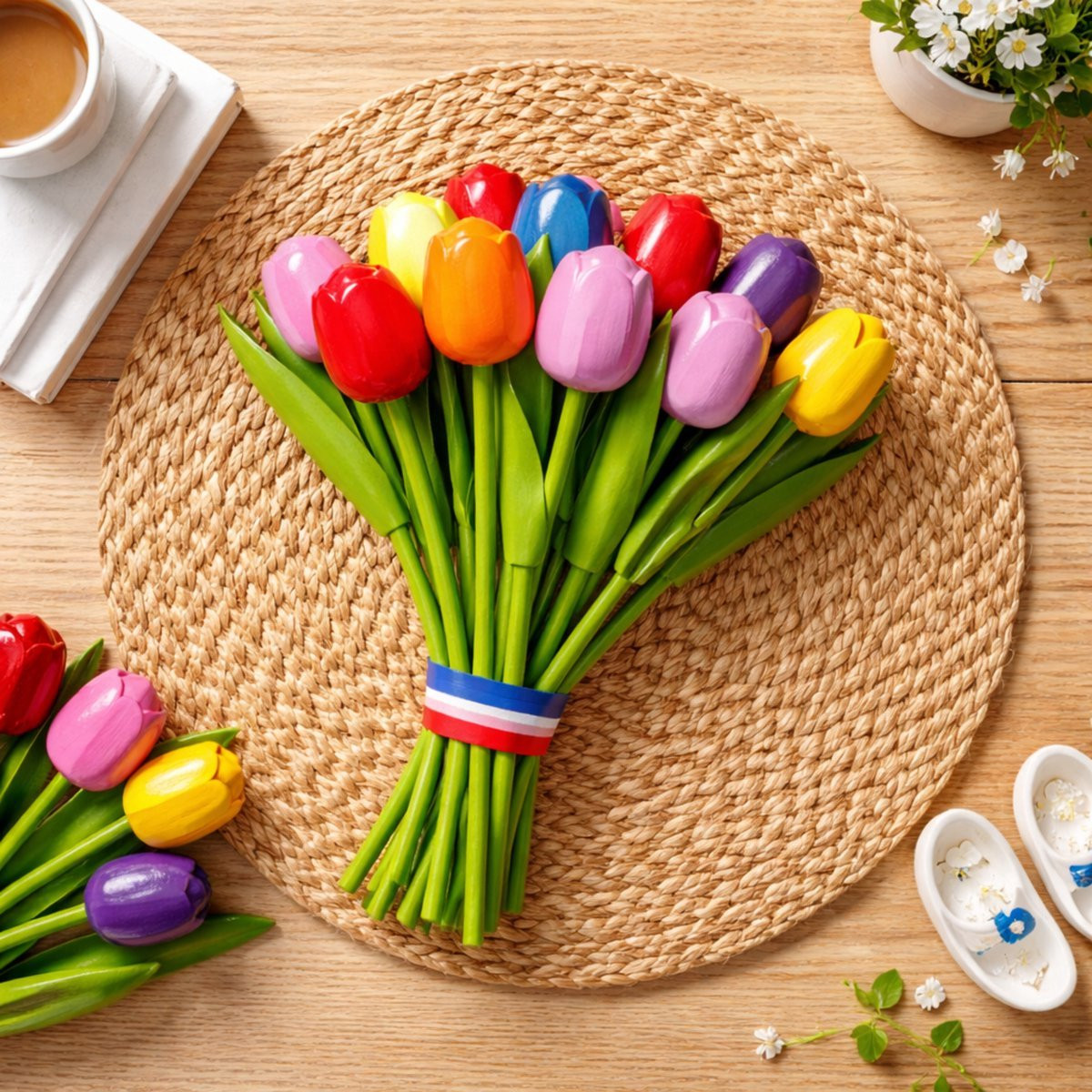 Kunstbloemen Tulpenboeket Hollandse tulpen meerkleurig 8 stuks