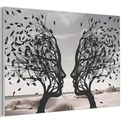 AKUSTIKBILD Strand - Meer - Menschen - Baum - Moderne Kunst Akustikpaneele 90x60 cm