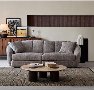 Lesly Slope Arm Chenille Fabric Rectangle Sectional Sofa Scallop Sofa
