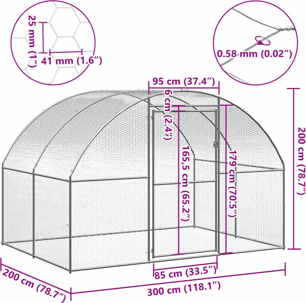vidaXL Gallinero de exterior de acero galvanizado 3x2x2 m Plateado