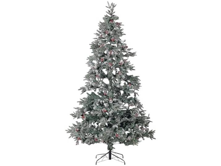 Künstlicher Weihnachtsbaum mit Zapfen Schnee bestreut 240 cm grün/rot