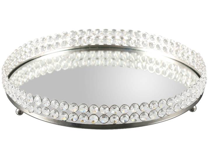Tablett HOME AFFAIRE, silber (silberfarben), H:5cm Ø:36cm, Aluminium, Glas, Tabletts, Tablett, Kristall