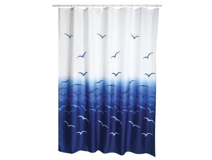 MSV Anti-Schimmel Duschvorhang - Anti-Bakteriell, waschbar, wasserdicht, Polyester, 180x200cm Möwe Weiß Blau