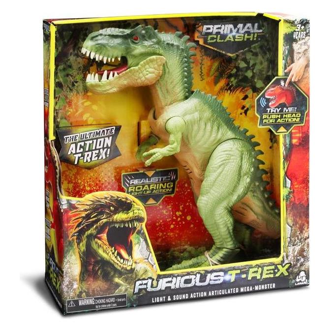 Lanard Primal Clash toy Furious T-Rex, green (37091LT)