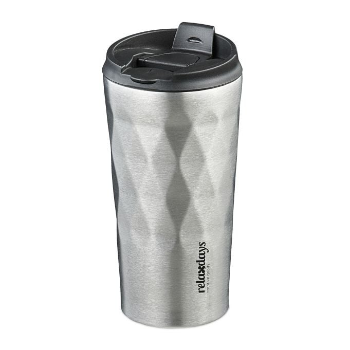 Relaxdays To go beker rvs, 350 ml, zilver/zwart