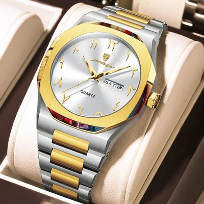 Uplifted Goods Mens Military Style Watch With Weekday Calendar And Waterproof Design gold White Face