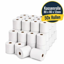 Kassenrolle 80 x 80 x 12mm Thermorollen 50 Stück Bonrollen Thermopapier