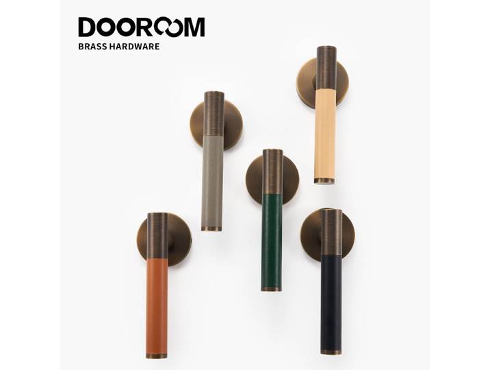 Dooroom – ensemble de serrures de porte en cuir et laiton, Style italien moderne, chambre à coucher, salle de bains, ensemble de leviers de porte en bois Double, poignée factice