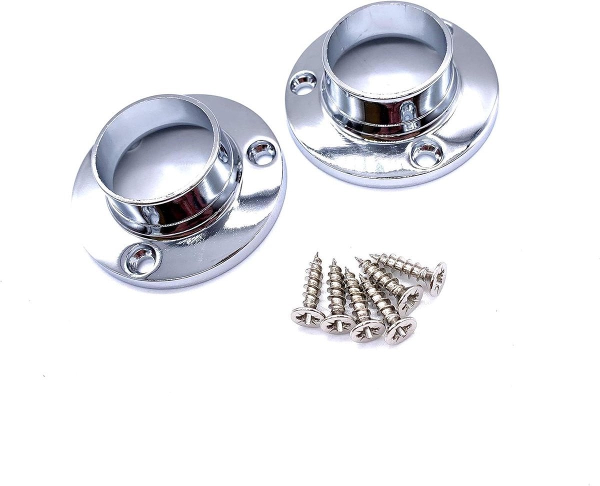 Garderobe Rail Eindstukken voor Kledingopslag - Gepolijst Chroom - 25 mm Diameter