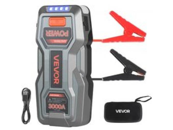 VEVOR Starthilfe Powerbank, Starthilfegerät 3000A Spitzenstrom mit LED-Taschenlampe & Kabel für Motor bis zu 9L Benzin/7L Diesel, Tragbarer Booster mit Schnellladung & Sicherheitsschutz für Notfall